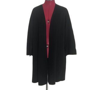 Eileen Fisher Tencel Silk Long Knit Cardigan Size Large Black 3/4 Sleeves